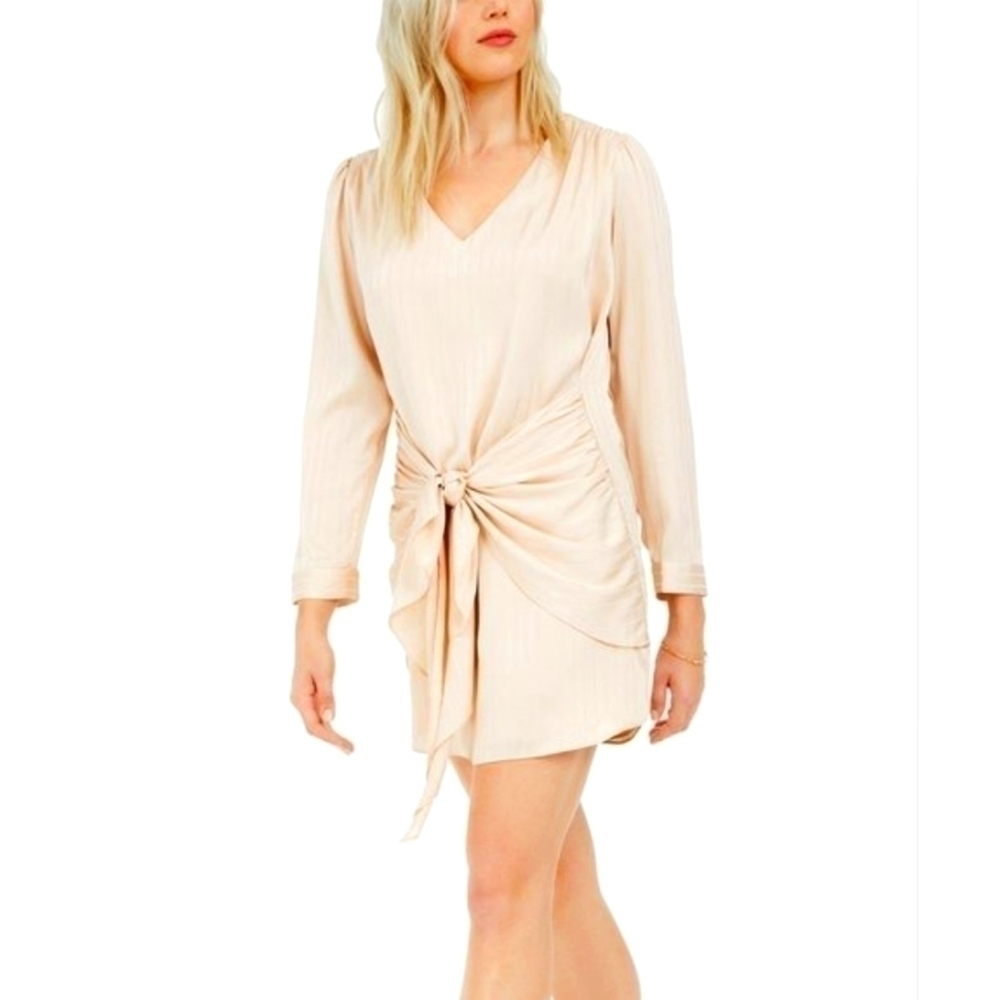 Leyden Ivory V-Neck Long-Sleeve Tie-Waist Dress Size L large